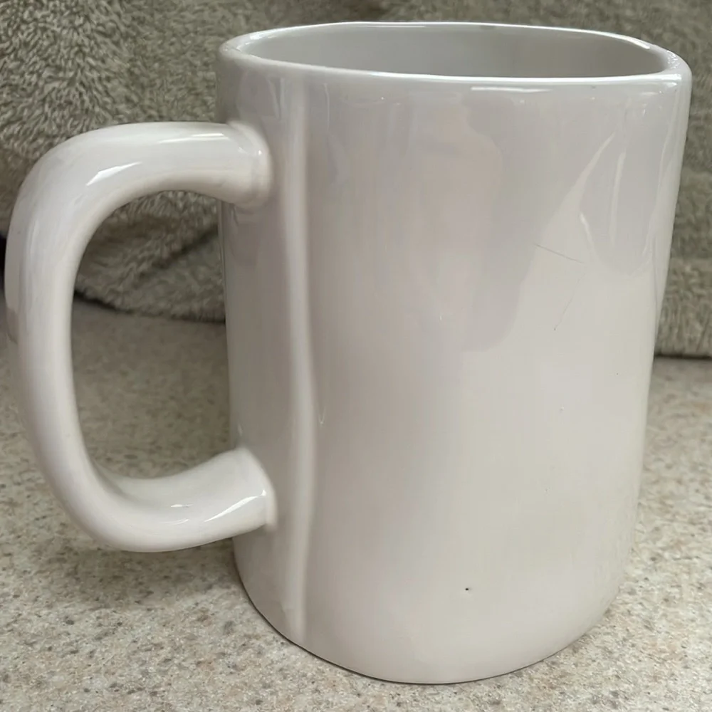 Rae Dunn “Relax” coffee mug. Classic white with black lettering.